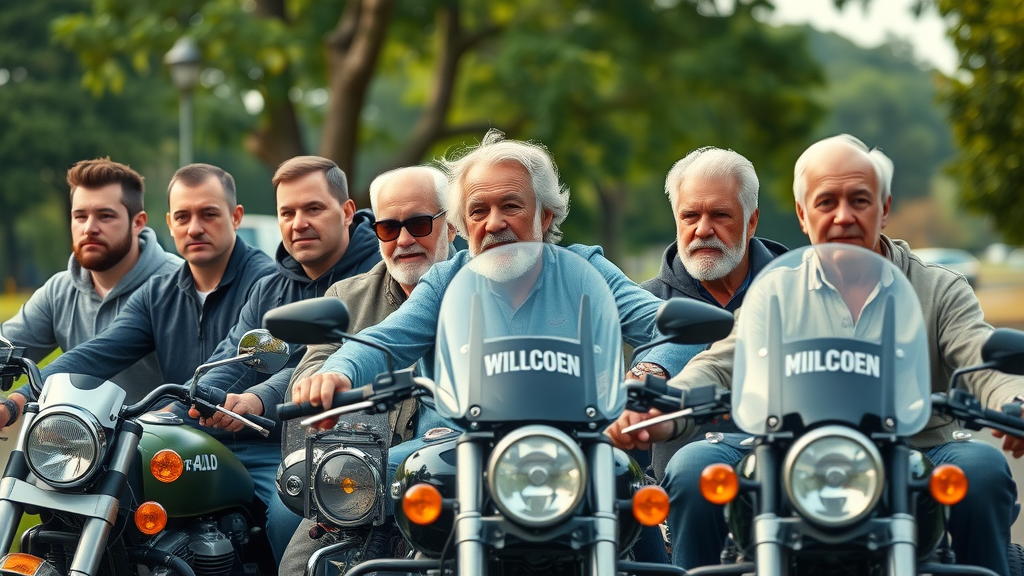 Motorcycle accident trends USA: diverse group of motorcycle riders by age and experience level