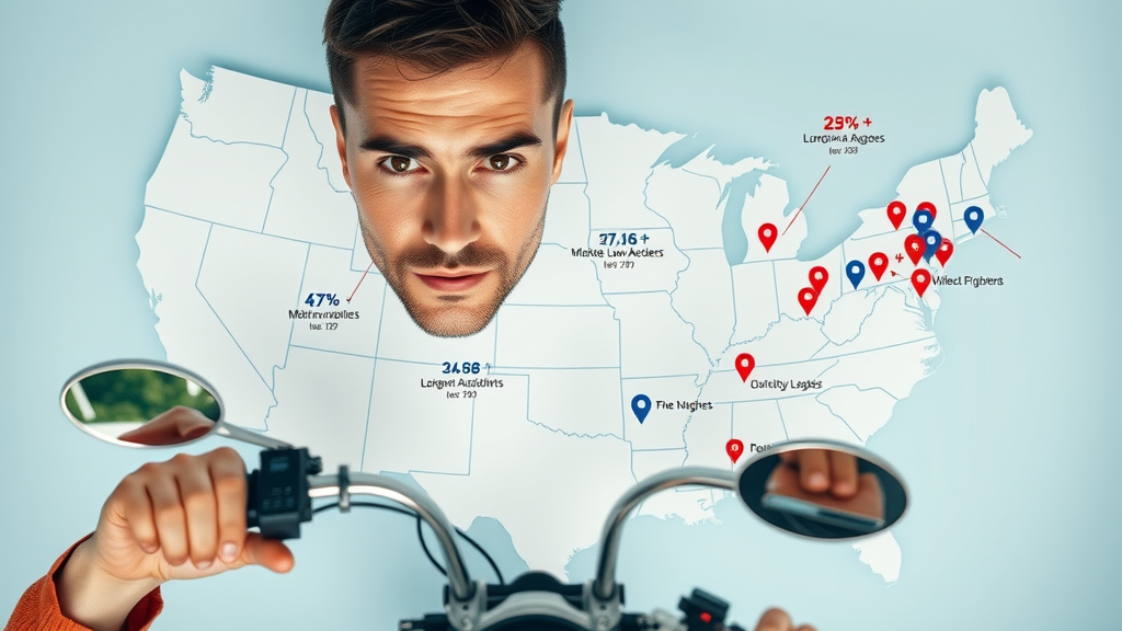 infographic with US map highlighting motorcycle accident hotspots - Motorcycle accident statistics USA