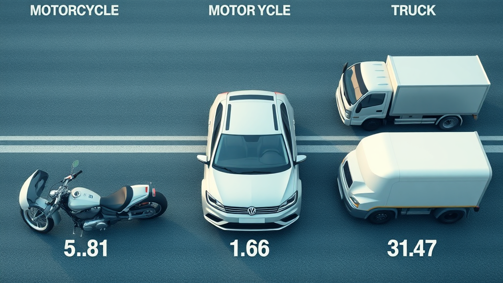 infographic comparing motorcycle, car, and truck accident statistics - Fatality rate comparison by vehicle type USA