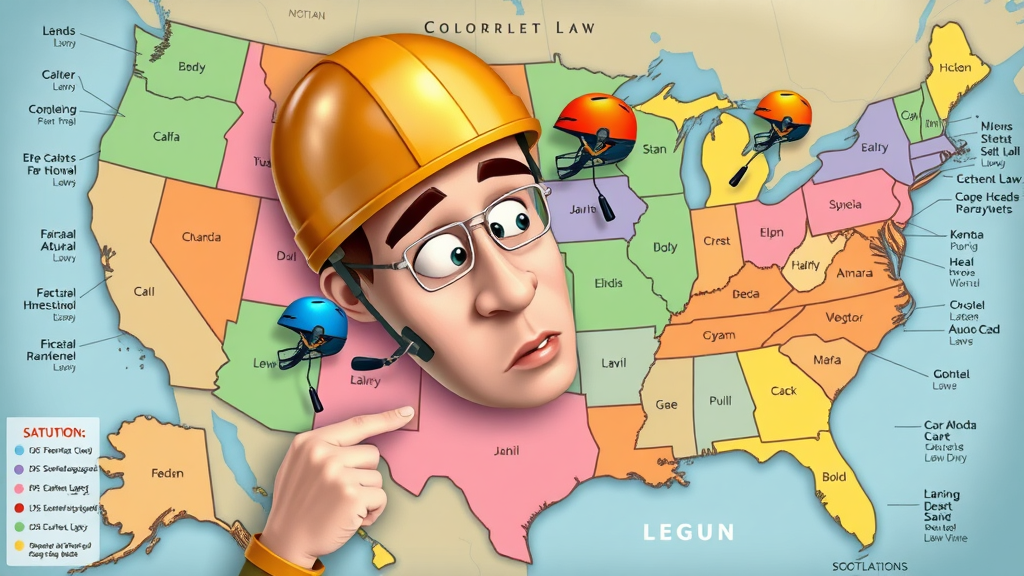 motorcycle helmet law map of the United States, helmet icons over states, current legislative status