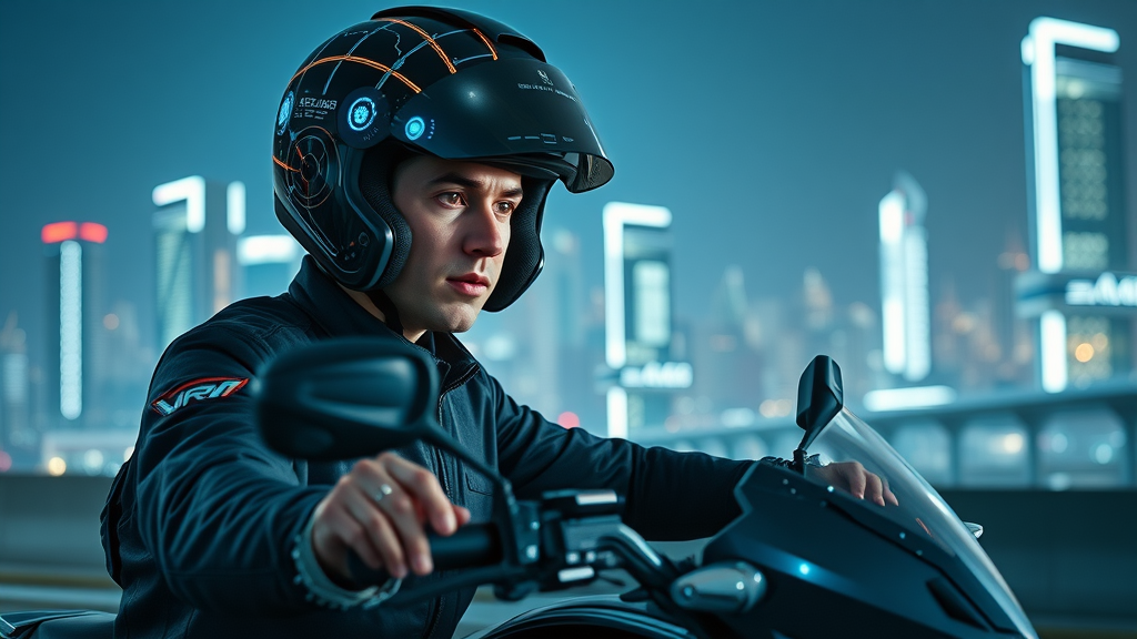 Futuristic smart motorcycle technology and rider safety sensors in USA
