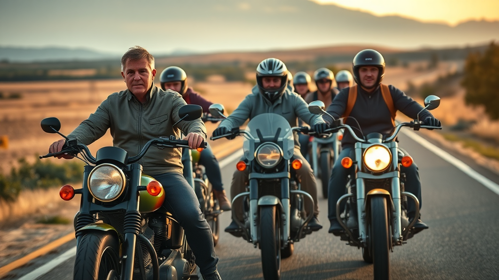 Group of motorcyclists riding in staggered formation, practicing safe motorcycle riding techniques on an open road|Img_Alt_Text: motorcycle riders staggered formation safe riding on country road