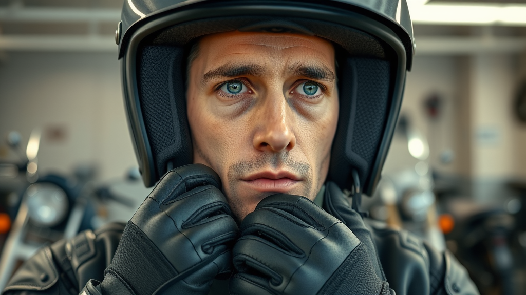 Rider securing DOT-approved helmet reflecting motorcycle helmet effectiveness in motorcycle safety statistics