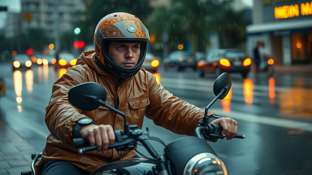 determined motorcyclist riding rain wet pavement motorcycle road safety tips