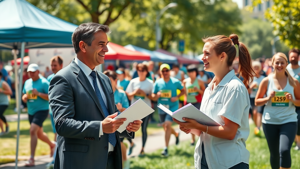 personal injury lawyers volunteering and speaking at local charity run, highlighting community involvement