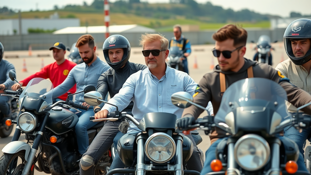 group of motorcyclists in safety training course motorcycle safety skills