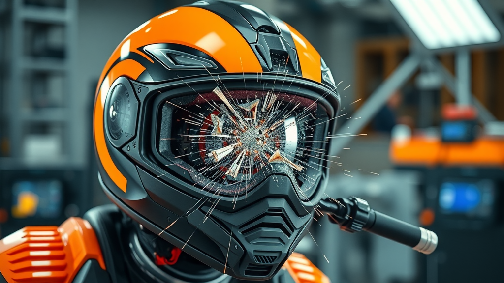 motorcycle helmet law impact tested in slow-motion; helmet cracking as it absorbs impact energy in a crash test