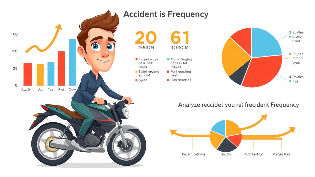 Infographic showing motorcycle accident statistics by cause and frequency, including bar and pie charts - motorcycle accident causes