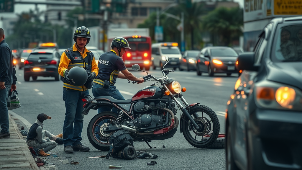 Emergency responders at motorcycle crash scene illustrating fatal motorcycle and traffic safety statistics